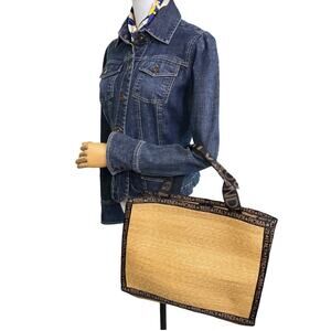 Fendi Roma 1925 Raffia Straw Tote Large Beach Bag Italy Logo Tape Vintage